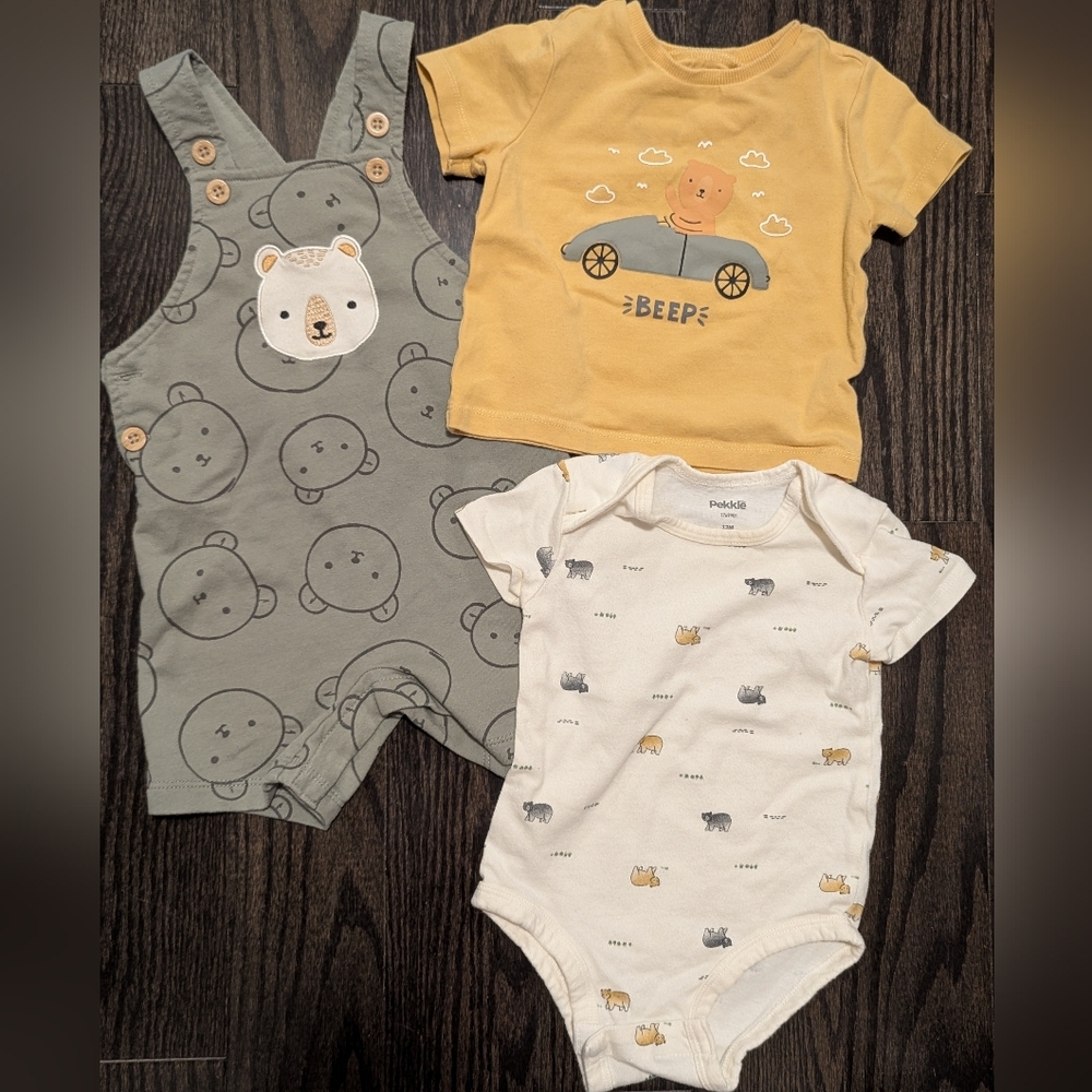 2/$35 Pekkle Baby 3 Piece Set 12M Bear Romper Tee Bodysuit Outfit